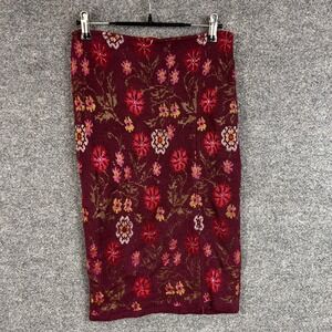 NEW Cecilia Prado‎ Anthropologie Floral Knit Pencil Skirt Burgundy Flowers Sz S